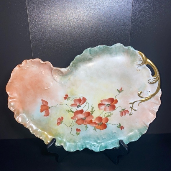 ANTIQUE Limoges France HAND PAINTED LARGE 13”SERVING PLATE, PLATTER, POPPIES - Picture 1 of 11